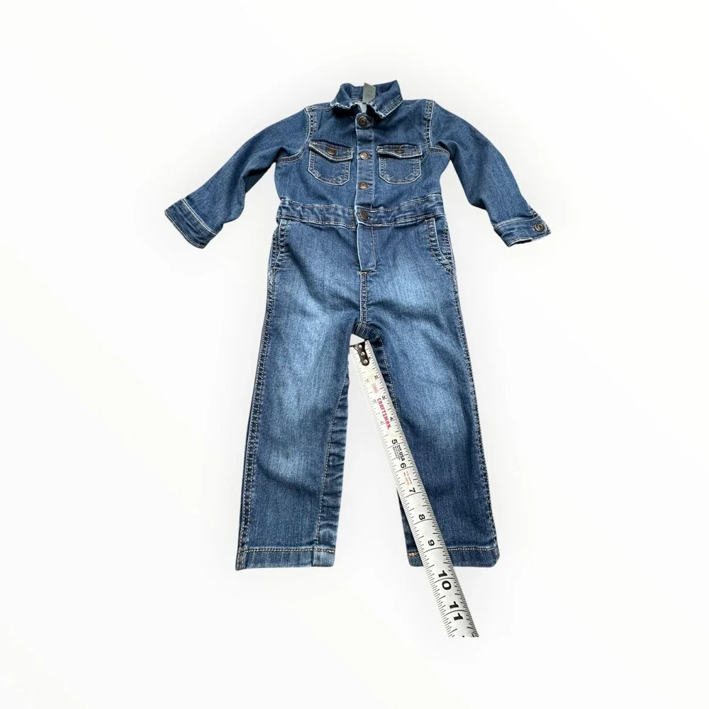 OshKosh Jumpsuit Unisex 24M Blue Denim B'gosh Script Logo Long‎ Sleeve Coverall